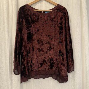 South Main Burgundy Crushed Velvet Top XXL Artsy Boho Flowy Fairy Glam Holiday
